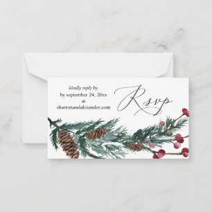 Budget Winter Pine Cone & Berry 2SM Meal RSVP Note Notitiekaartje