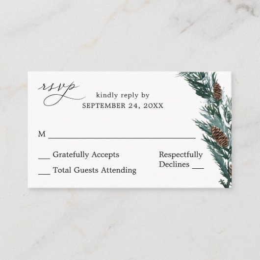 Budget Winter Pine Cone Greenery SM No Meal RSVP Informatiekaartje (Voorkant)