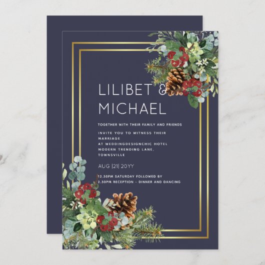 BUDGET Winter Rode Bessen Denneappels Trouwen Kaart (Voorkant / Achterkant)