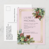 BUDGET Winter Rode Bessen Dennenkegels Bruiloft Briefkaart (Voorkant / Achterkant)