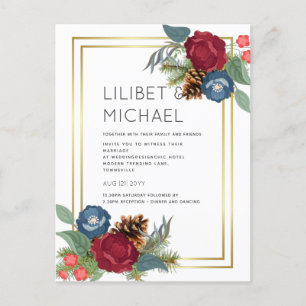 BUDGET Winter Weddenschap Burgundy Blauwgroen Blue Briefkaart