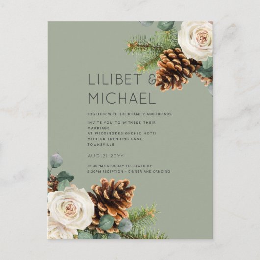 BUDGET Winter Weddenschap Eucalyptus Greenery Roze Briefkaart (Voorkant)