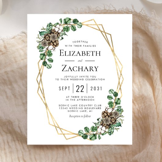 Budget Winter Wedding Waterverf Greenery Invite