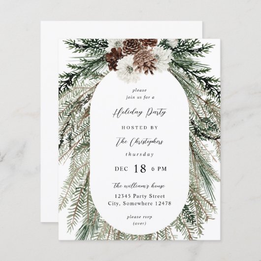 Budget Winter White Floral & Pine Tree Kerstmis (Voorkant / Achterkant)