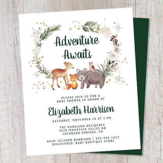 Budget Winter Woodland Animals Baby shower Invite