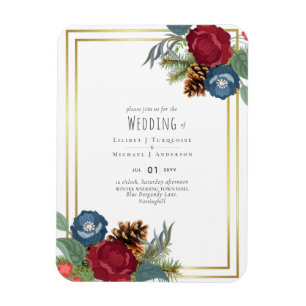 BUDGET Winterhuwelijk Burgundy Teal Blauw Modern Magneet