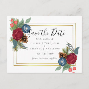 BUDGET Winterhuwelijk Burgundy Turkoois Modern Briefkaart