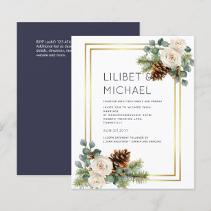 BUDGET Wintertrouw wit rozen goud stoffig blauw