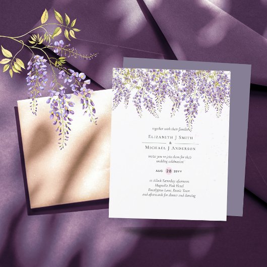 BUDGET Wisteria Paars Floral Wedding Invites