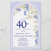 Budget Wit Blauw Bloemen 40e Verjaardag Uitnodigen (Voorkant)