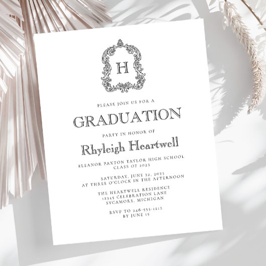 Budget Wit Zwart Monogram Crest Graduation Party