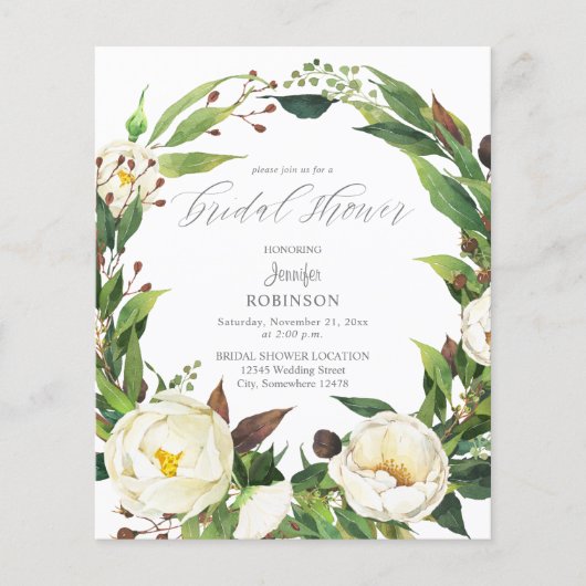 Budget Witte Bloemen & Groene Bruidsmeisjes Bruilo Flyer (Voorkant)