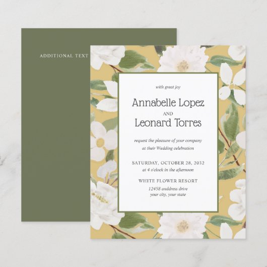 BUDGET Witte bloemen verlaat geel huwelijk (Voorkant / Achterkant)