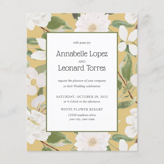 BUDGET Witte bloemen verlaat geel huwelijk (Voorkant)