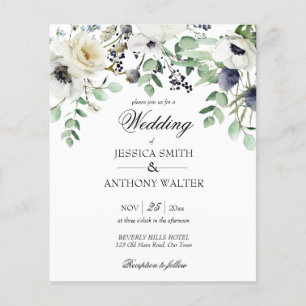 Budget witte floral greenery bruiloft nodig