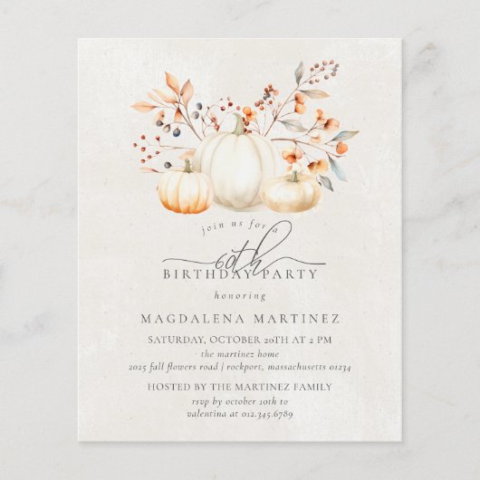 BUDGET Witte Pompoen 60e verjaardag uitnodiging (Voorkant)