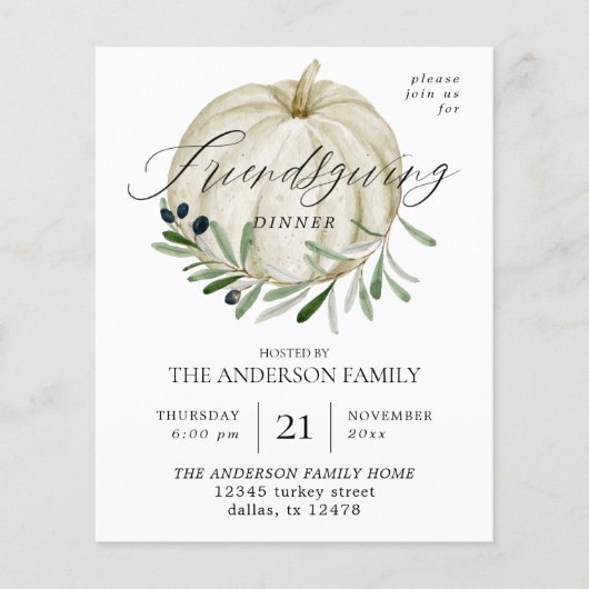 Budget Witte Pompoen Vriendendagdankfeest Flyer (Voorkant)