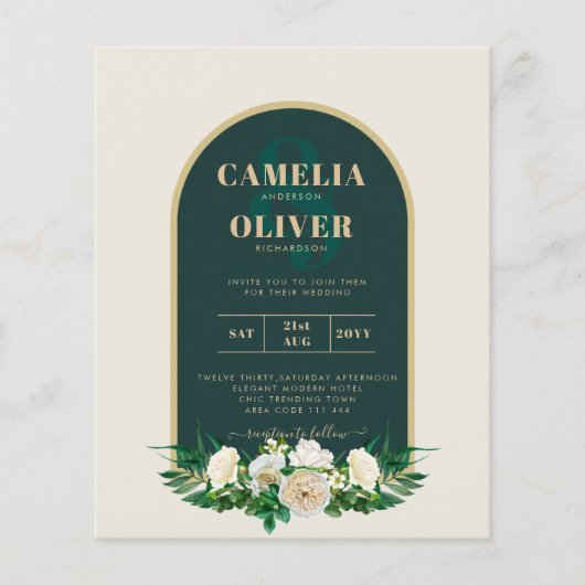 BUDGET Witte Rozen Bos Groen Winter Bruiloft UITN Flyer (Voorkant)