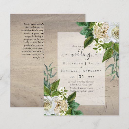 BUDGET WITTE ROZEN Uitnodigingen TROUWHUISSTIJL (Voorkant / Achterkant)