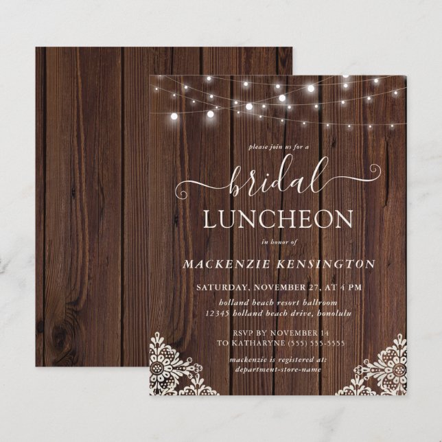 Budget Wood Lace Bridal Shower Uitnodiging (Voorkant / Achterkant)