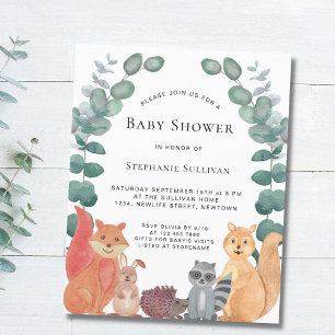 Budget Woodland Animals Baby Shower Uitnodiging