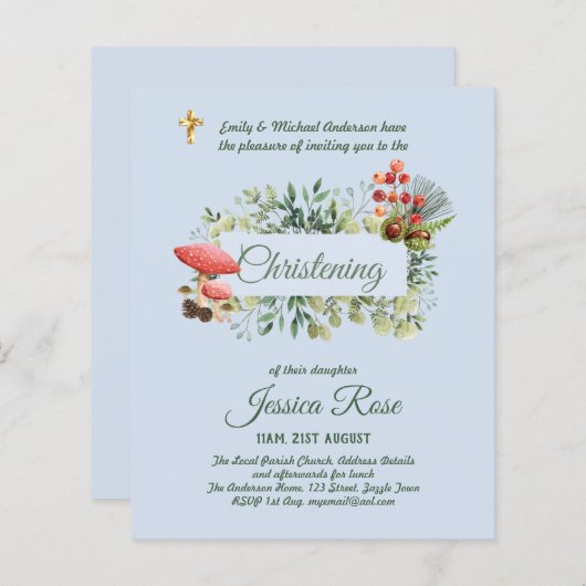 BUDGET Woodland Boys Christening Invites Baptisme (Voorkant / Achterkant)