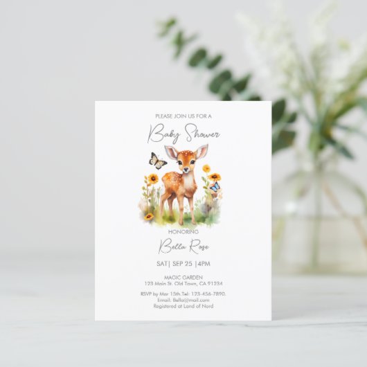 Budget Woodland Deer Baby shower Invitation (Staand voorkant)