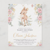 BUDGET Woodland Deer Floral Baby shower Invitation (Voorkant)