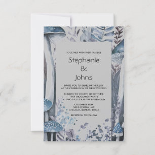 Budget Woodland Mushrooms Grijs Blauw Rustiek Huwe Kaart
