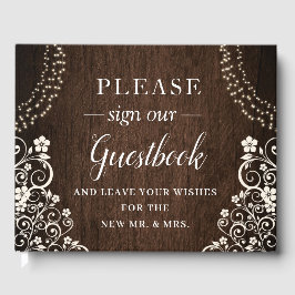 Budget Woodsy Rustic String Lights Hout Wedding Gastenboek