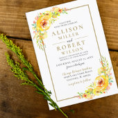 Budget Yellow Floral Rustic Wedding Invitation