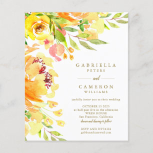 Budget Yellow Floral Waterverf Wedding Invite