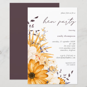 Budget Yellow Grey Floral Hen Party Invitation