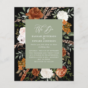 Budget zachte groene botanische trouwdetails uitno flyer