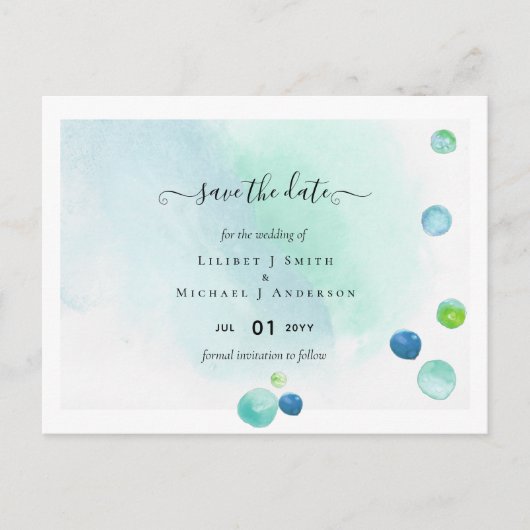 BUDGET Zee Glas Modern Bespaar Datum Trouwen Briefkaart (Voorkant)