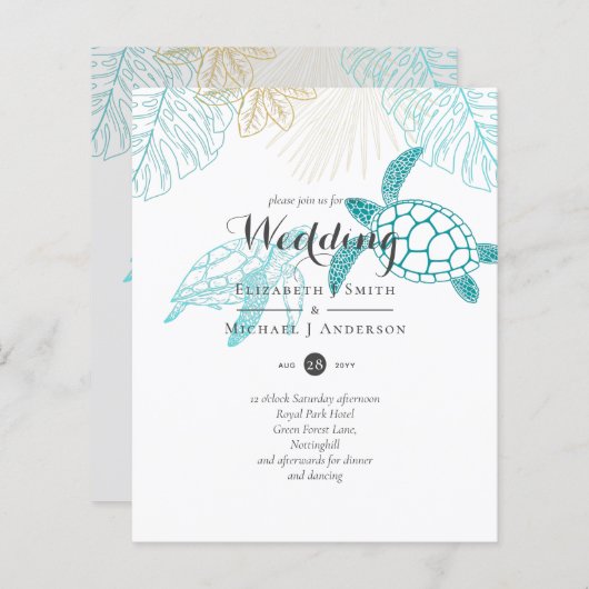 BUDGET Zeeschildpadden Bruiloft Moderne Lijn Kunst (Voorkant / Achterkant)