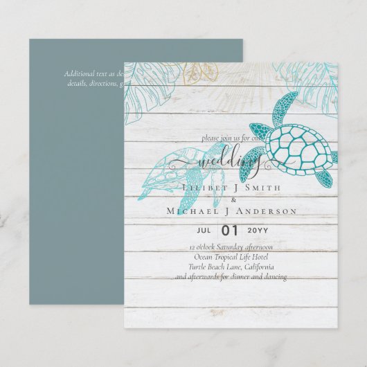 BUDGET Zeeschildpadden Bruiloft Moderne Lijnkunst (Voorkant / Achterkant)
