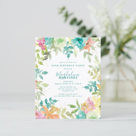 Budget Zomer Bloemen 50e Verjaardag Uitnodiging (Staand voorkant)