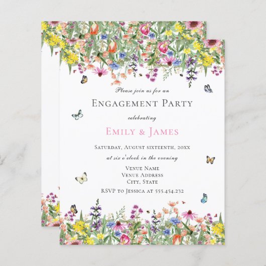 Budget Zomer Bloemen Engagement Party Uitnodiging (Voorkant / Achterkant)
