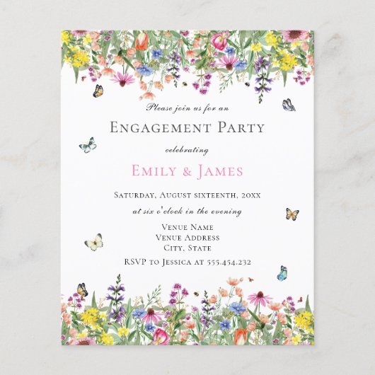 Budget Zomer Bloemen Engagement Party Uitnodiging (Voorkant)