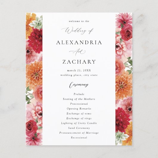 Budget Zomer Multi Kleur Bloemen Trouwprogramma (Voorkant)