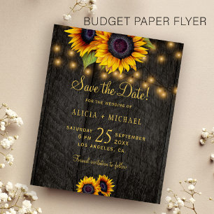 Budget zonnebloemen schuur hout trouwdag save the  flyer