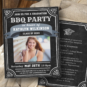 BUDGET Zwart Afstuderen BBQ Party Fotouitnodiging