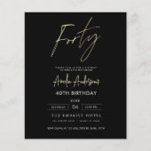 Budget Zwart en Goud Script 40e verjaardag Flyer (Voorkant)
