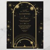 Budget Zwart Goud Celestial Sterren Bruiloft Flyer (Voorkant)