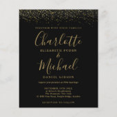 Budget Zwart Goud Glitter Foto Trouw Uitnodiging (Voorkant)