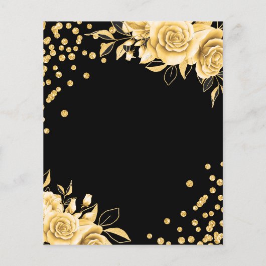 Budget Zwart Gouden Bloem Glitter 30ste Verjaardag Flyer (Achterkant)