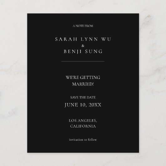 Budget Zwart Minimalistisch Mod 2V2 Save the Date Flyer (Voorkant)