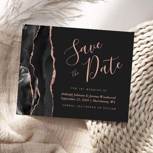 Budget zwart Roos Gold Agate Dark Save the Date
