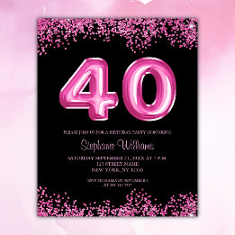 Budget Zwart Roze Glitzy 40e Verjaardagsfeestje Fl Flyer